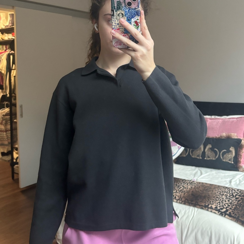 Black zara long sleeve polo sweater